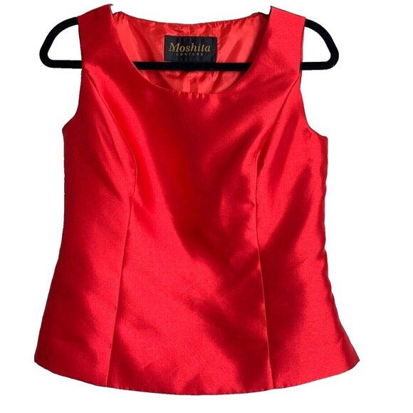 Moshita Couture Women Flounce Top Size 6 Red Satin Sleeveless Evening Old Money - Picture 1 of 9